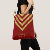 Elegant Red Faux Gold Name Chevron Geometric Tote Bag (Dichtbij)