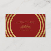 Elegant Red Faux Gold Round Lines Stylist Visitekaartje (Achterkant)