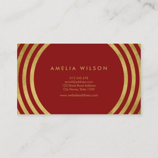 Elegant Red Faux Gold Round Lines Stylist Visitekaartje (Achterkant)
