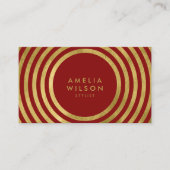 Elegant Red Faux Gold Round Lines Stylist Visitekaartje (Voorkant)