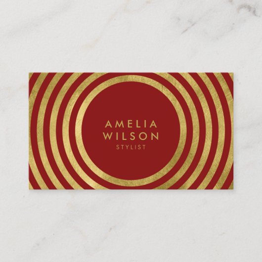 Elegant Red Faux Gold Round Lines Stylist Visitekaartje (Voorkant)