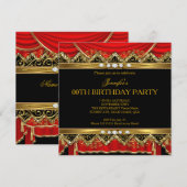 Elegant Red Faux Gold Silk Black Diamond Invite Kaart (Voorkant / Achterkant)