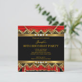 Elegant Red Faux Gold Silk Black Diamond Invite Kaart (Staand voorkant)
