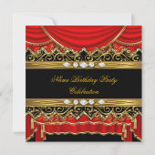 Elegant Red Faux Gold Silk Black Diamond Invite Kaart (Achterkant)