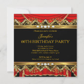 Elegant Red Faux Gold Silk Black Diamond Invite Kaart (Voorkant)