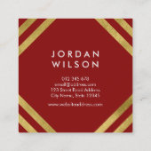Elegant Red Faux Gold Square Lines Geometric Vierkante Visitekaartje (Achterkant)