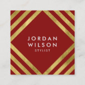 Elegant Red Faux Gold Square Lines Geometric Vierkante Visitekaartje (Voorkant)