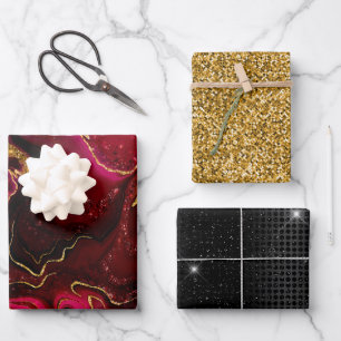 Elegant red faux goudglitter marmer inpakpapier vel
