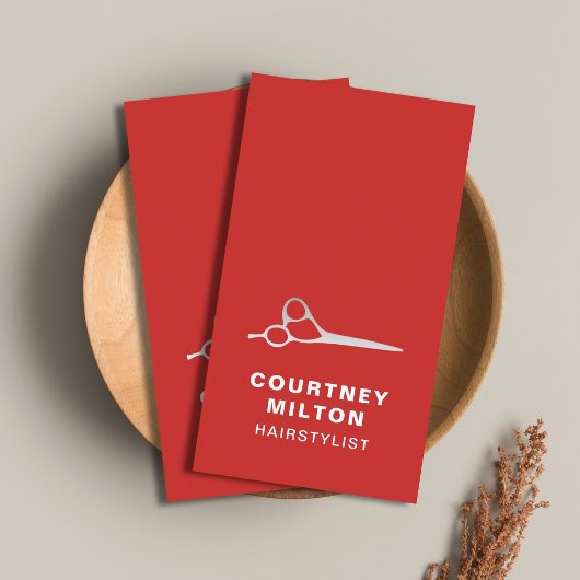 Elegant Red Faux Silver Scissor Hair Stylist Visitekaartje