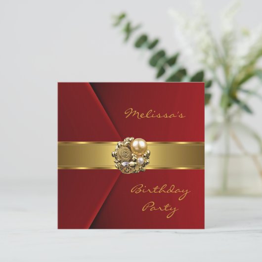Elegant Red Faux Velvet Gold jewel Kaart (Staand voorkant)