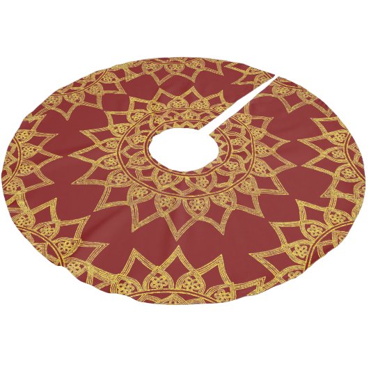 Elegant Red Fine Gold Floral Mandala Kerstmis Kerstboom Rok (Gekanteld)