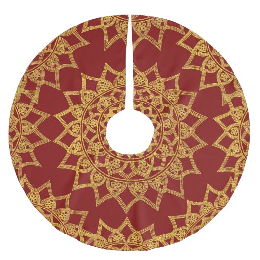Elegant Red Fine Gold Floral Mandala Kerstmis Kerstboom Rok (Voorkant)