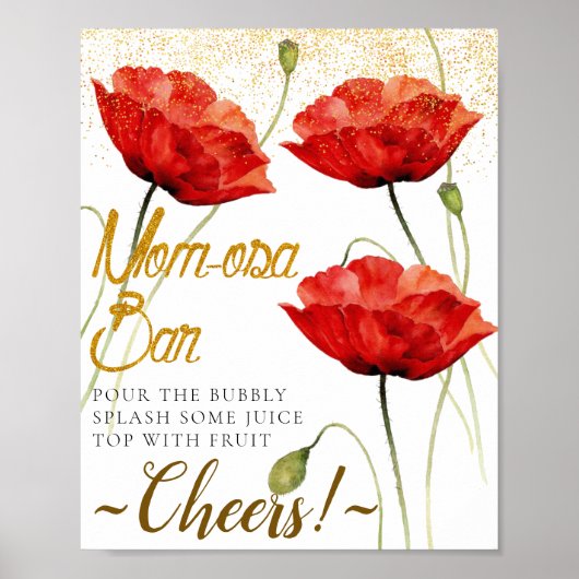 Elegant Red Floral Baby shower Mimosa Bar Poster (Voorkant)