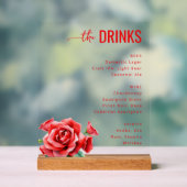 Elegant Red Floral Beverage Menu Acryl Bord (Neutraal)