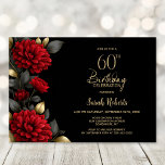 Elegant Red Floral Black 60th Birthday Party Kaart<br><div class="desc">Invite your friends and loved ones to your birthday celebration with this elegant red floral 60th birthday party invitation. The customizable text area in this invitation template allows you to include all the necessary details for your special birthday celebration, including the date, time, venue, and RSVP information. A variety of...</div>