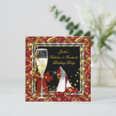 Elegant RED Floral Black Gold Birthday Party Kaart (Staand voorkant)