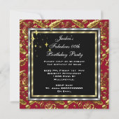 Elegant RED Floral Black Gold Birthday Party Kaart (Achterkant)