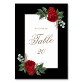 Elegant Red Floral Black & Gold Framed Wedding Kaart (Achterkant)