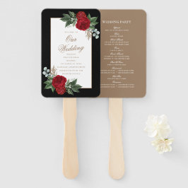 Elegant Red Floral Black & Gold Wedding Program Handwaaier