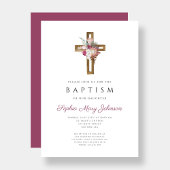 Elegant Red Floral Boho Cross Baptisme Kaart