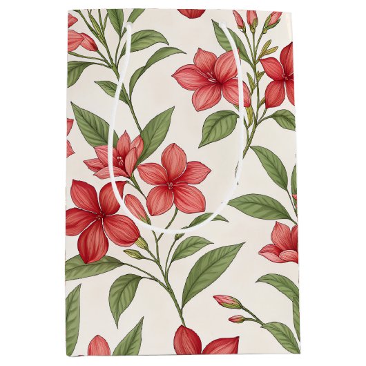 Elegant Red Floral Botanical Blooms Medium Cadeauzakje (Voorkant)