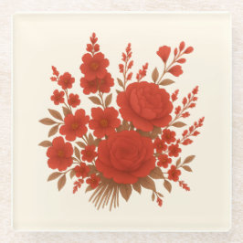 Elegant Red Floral Bouquet with Roses Romantic Glazen Onderzetter