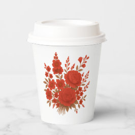 Elegant Red Floral Bouquet with Roses Romantic Papieren Bekers