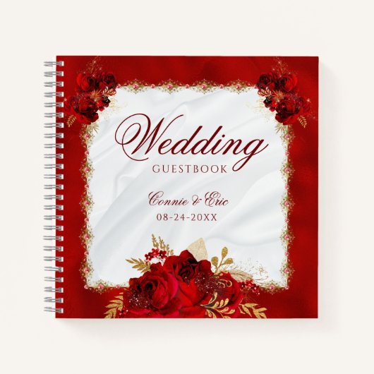 Elegant Red Floral Budget Wedding Guest Book Notitieboek (Voorkant)