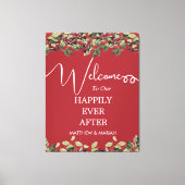 Elegant Red Floral Calligraphy Wedding Welcome Canvas Afdruk (Voorkant)