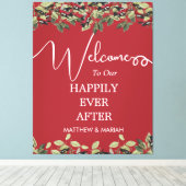 Elegant Red Floral Calligraphy Wedding Welcome Canvas Afdruk (Insitu (Houten vloer))