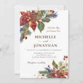 Elegant Red Floral Christelijk kersthuwelijk Kaart (Voorkant)