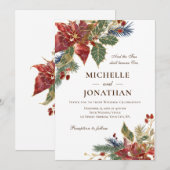 Elegant Red Floral Christelijk kersthuwelijk Kaart (Voorkant / Achterkant)