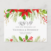 Elegant Red Floral Christmas Wedding RSVP Briefkaart (Voorkant)
