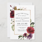 Elegant Red Floral en Gold Save The Date (Voorkant)
