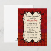 Elegant Red Floral en Pset Holiday Invitation Kaart (Voorkant / Achterkant)