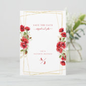Elegant Red Floral Geometric sparen de datum Save The Date (Staand voorkant)