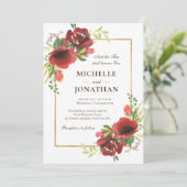 Elegant Red Floral Gold Lijst Christelijk bruiloft Kaart (Staand voorkant)