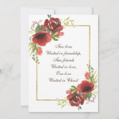 Elegant Red Floral Gold Lijst Christelijk bruiloft Kaart (Achterkant)