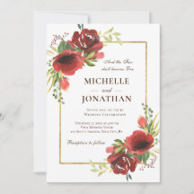 Elegant Red Floral Gold Lijst Christelijk bruiloft