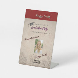 Elegant Red Floral Graduation Pedestal Welcome  Reclamebord Met Voetstuk