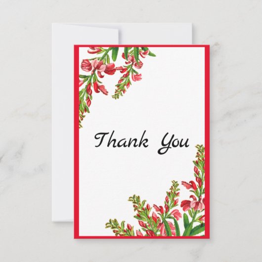 Elegant Red Floral Greenery traditioneel Bedankkaart (Voorkant)