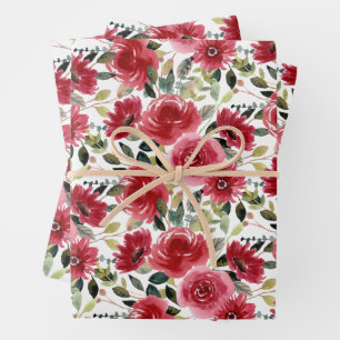 Elegant Red Floral Inpakpapier Vel