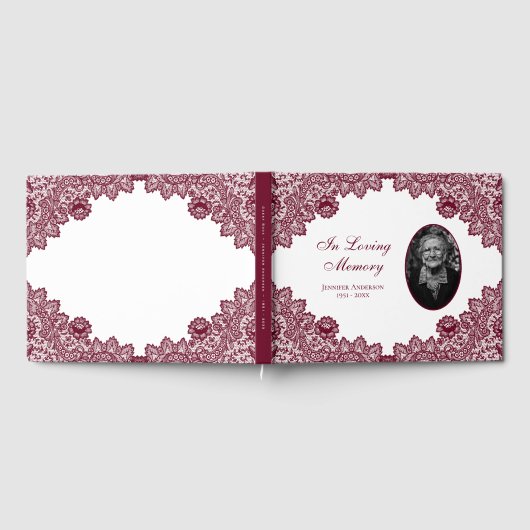 Elegant  Red Floral Lace Funeral Photo Gastenboek (Volledig)