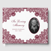 Elegant  Red Floral Lace Funeral Photo Gastenboek (Voorkant)