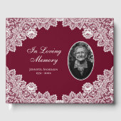 Elegant  Red Floral Lace Funeral Photo Gastenboek (Voorkant)