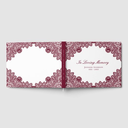 Elegant  Red Floral Lace Memorial Funeral Gastenboek (Volledig)