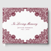Elegant  Red Floral Lace Memorial Funeral Gastenboek (Voorkant)
