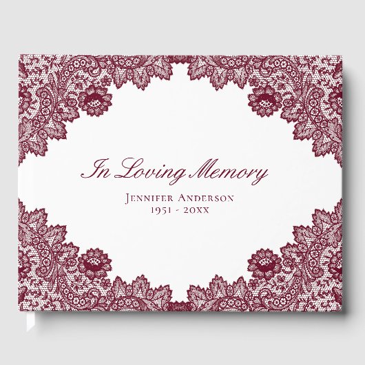 Elegant  Red Floral Lace Memorial Funeral Gastenboek (Voorkant)