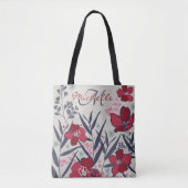 Elegant Red Floral Monogram Tote Bag (Voorkant)