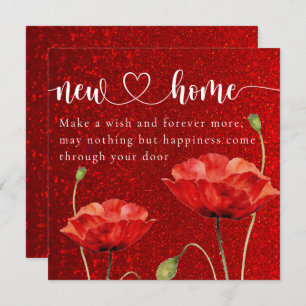 Elegant Red Floral New Home Housewarming Kaart